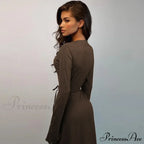 Ribbed Knitted Tie-detailed Fashionable Club-ready Birthday Autumnal Maxi Dress image 3