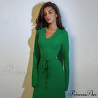 Ribbed Knitted Tie-detailed Fashionable Club-ready Birthday Autumnal Maxi Dress image 5