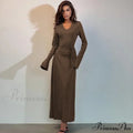 Ribbed Knitted Tie-detailed Fashionable Club-ready Birthday Autumnal Maxi Dress image 1