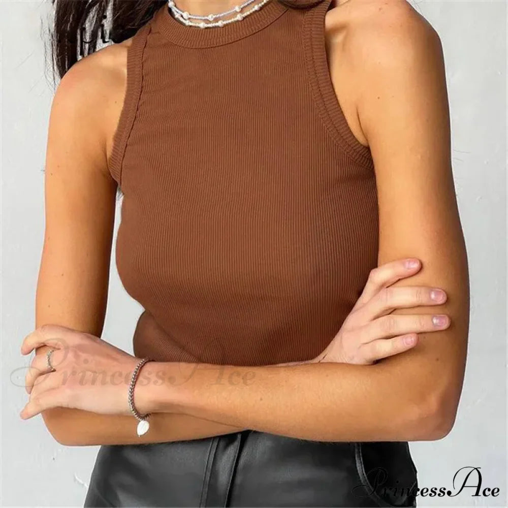 Ribbed Knitteds Neck Summer Shirts White Black Casual Sport Vest Off Shoulder Green Women's Tank top image 4