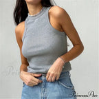 Ribbed Knitteds Neck Summer Shirts White Black Casual Sport Vest Off Shoulder Green Women's Tank top image 3