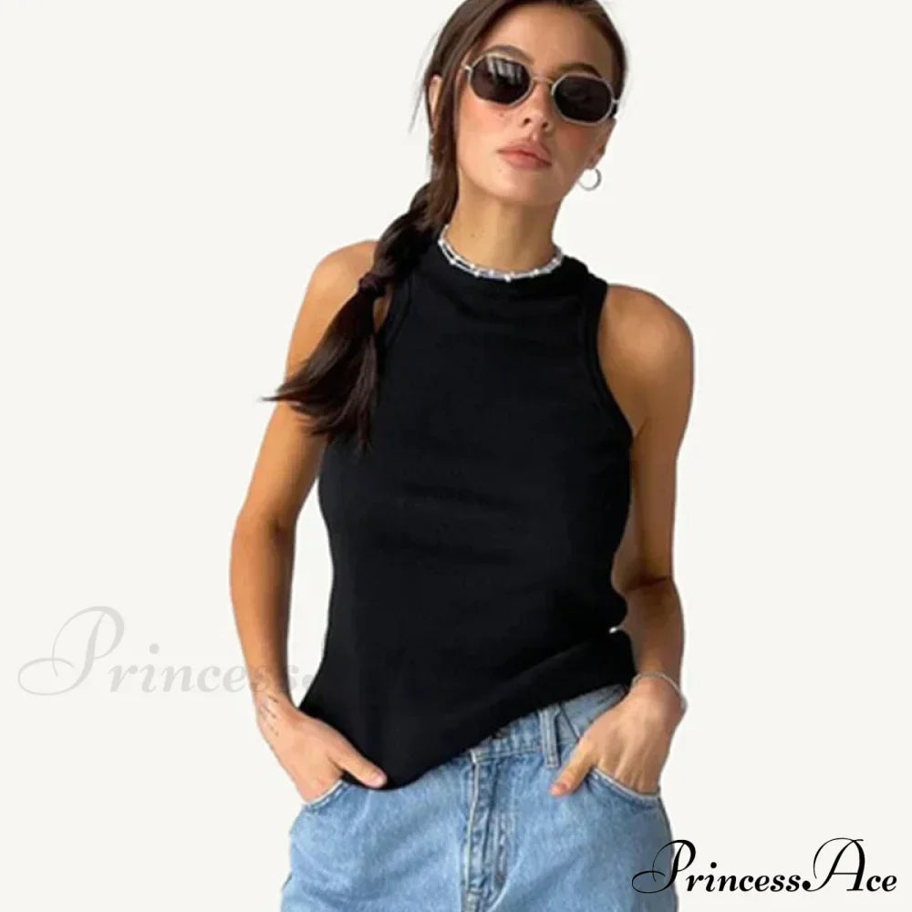 Ribbed Knitteds Neck Summer Shirts White Black Casual Sport Vest Off Shoulder Green Women's Tank top image 7