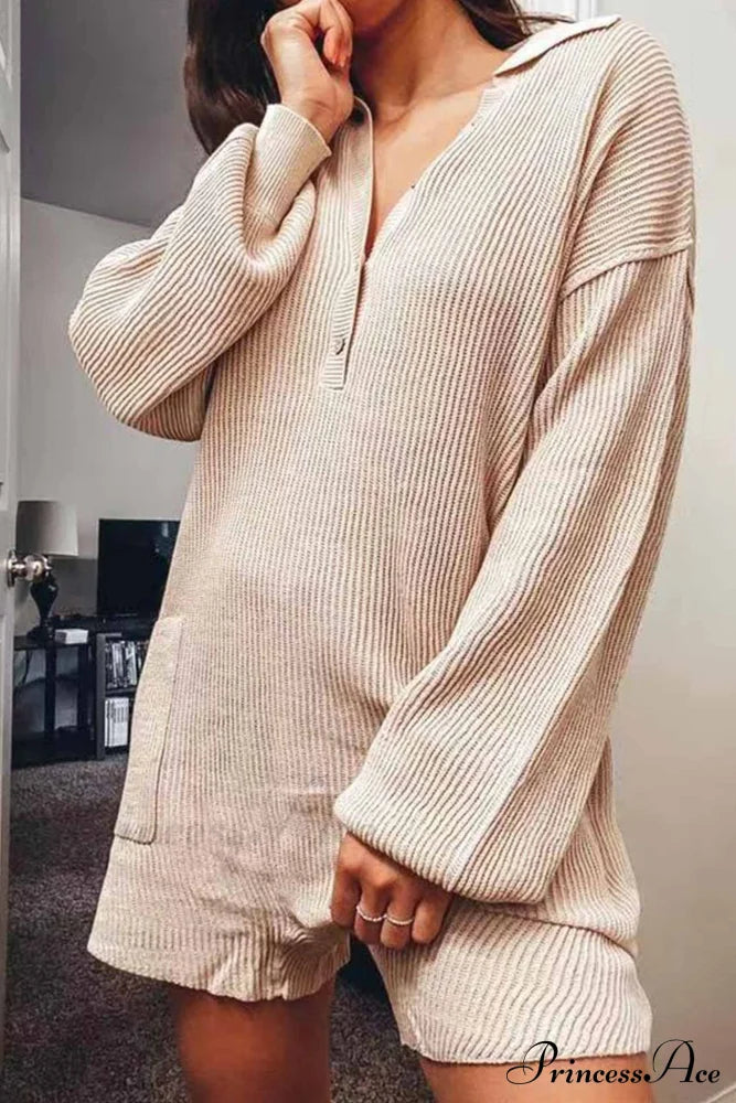 Ribbed Rompers with Lapel and Long Sleeves image 8