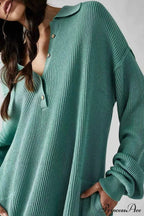 Ribbed Rompers with Lapel and Long Sleeves image 3