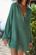 Ribbed Rompers with Lapel and Long Sleeves image 1