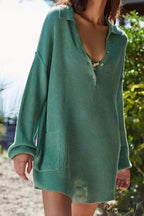 Ribbed Rompers with Lapel and Long Sleeves image 1