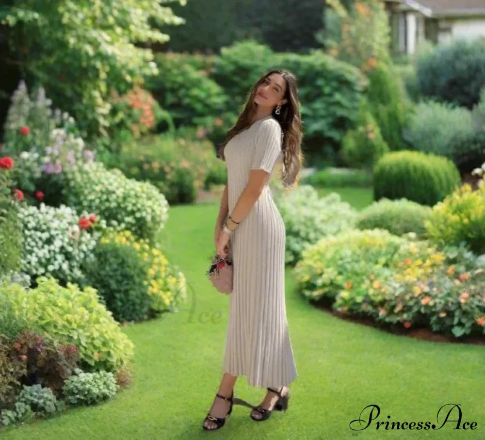 Ribbed Short Stylish Sleeve Maxi Dress&nbsp; image 8