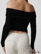 Ribbed Slash Neck Off Shoulder Casual Long Sleeve T-Shirts image 4