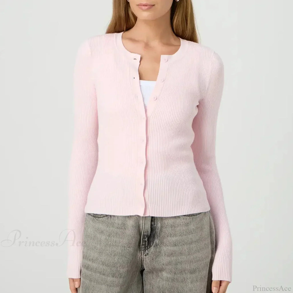 Ribbed Slim Button-Up Long Sleeve Cardigan image 1