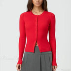 Ribbed Slim Button-Up Long Sleeve Cardigan image 5