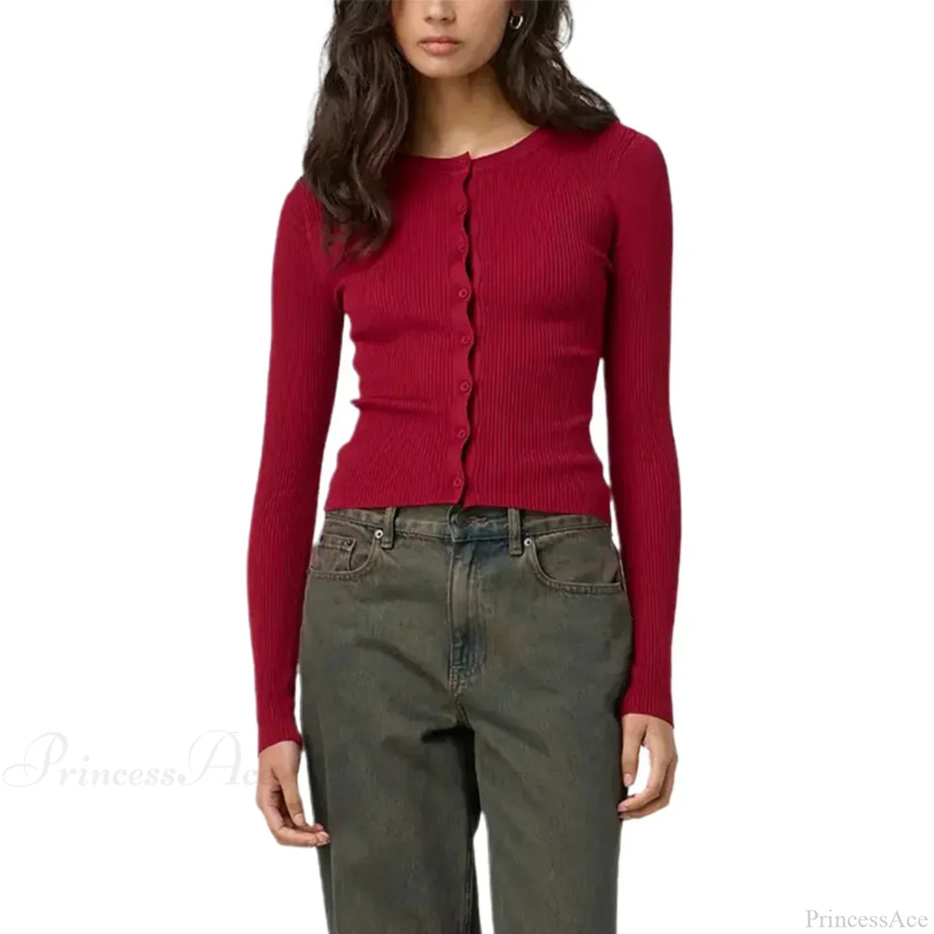 Ribbed Slim Button-Up Long Sleeve Cardigan image 13