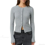 Ribbed Slim Button-Up Long Sleeve Cardigan image 10