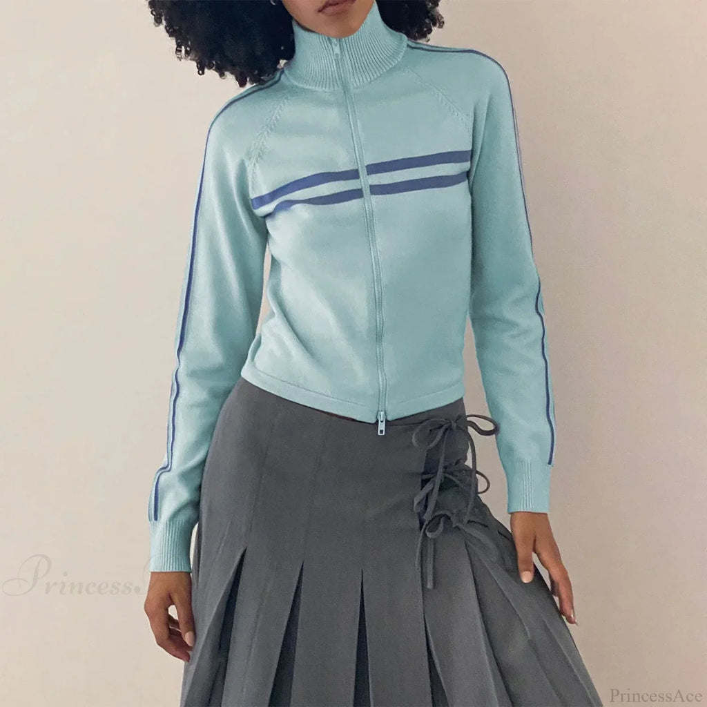 Ribbed Stripe Stylish Zipper Pullover Jacket image 6