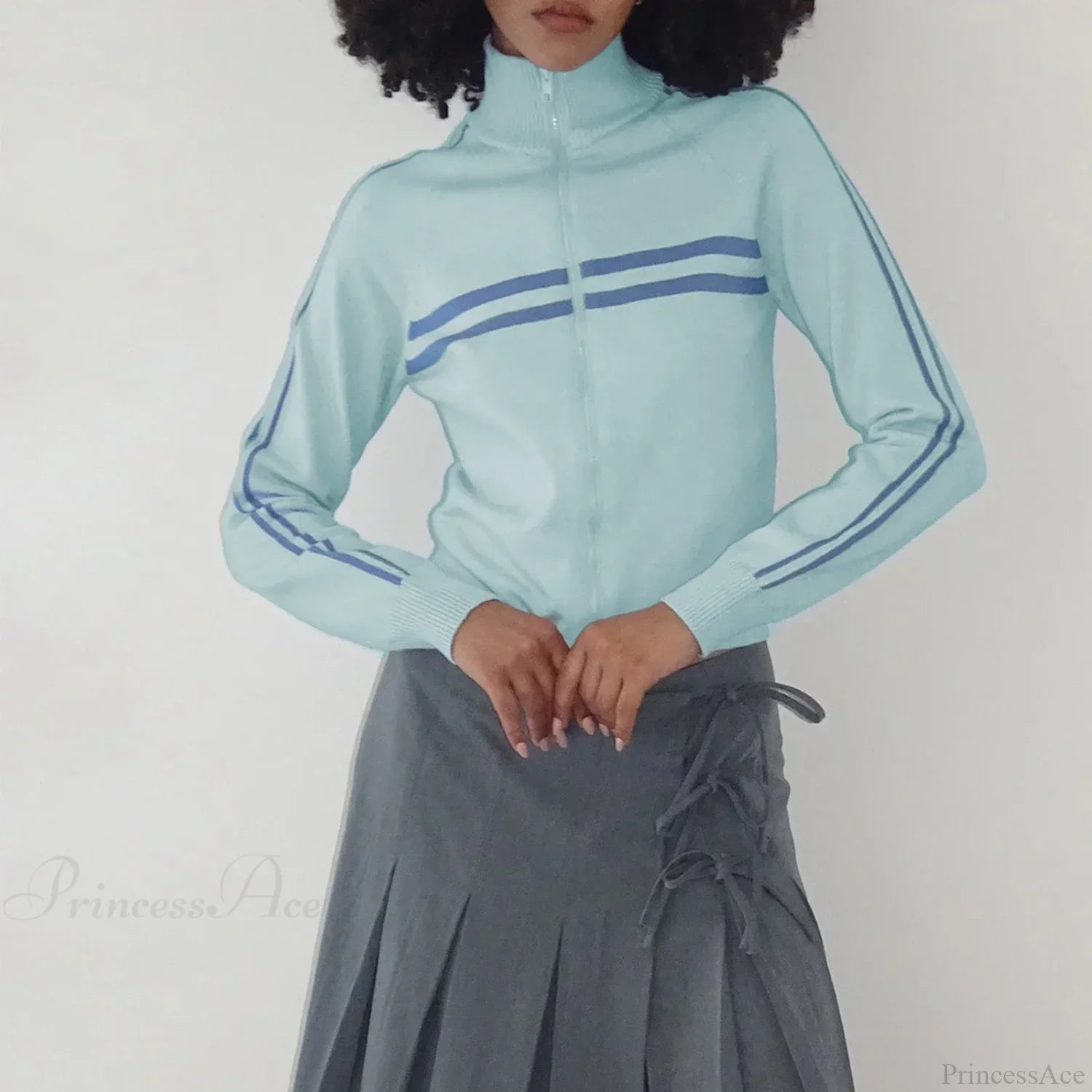 Ribbed Stripe Stylish Zipper Pullover Jacket image 2