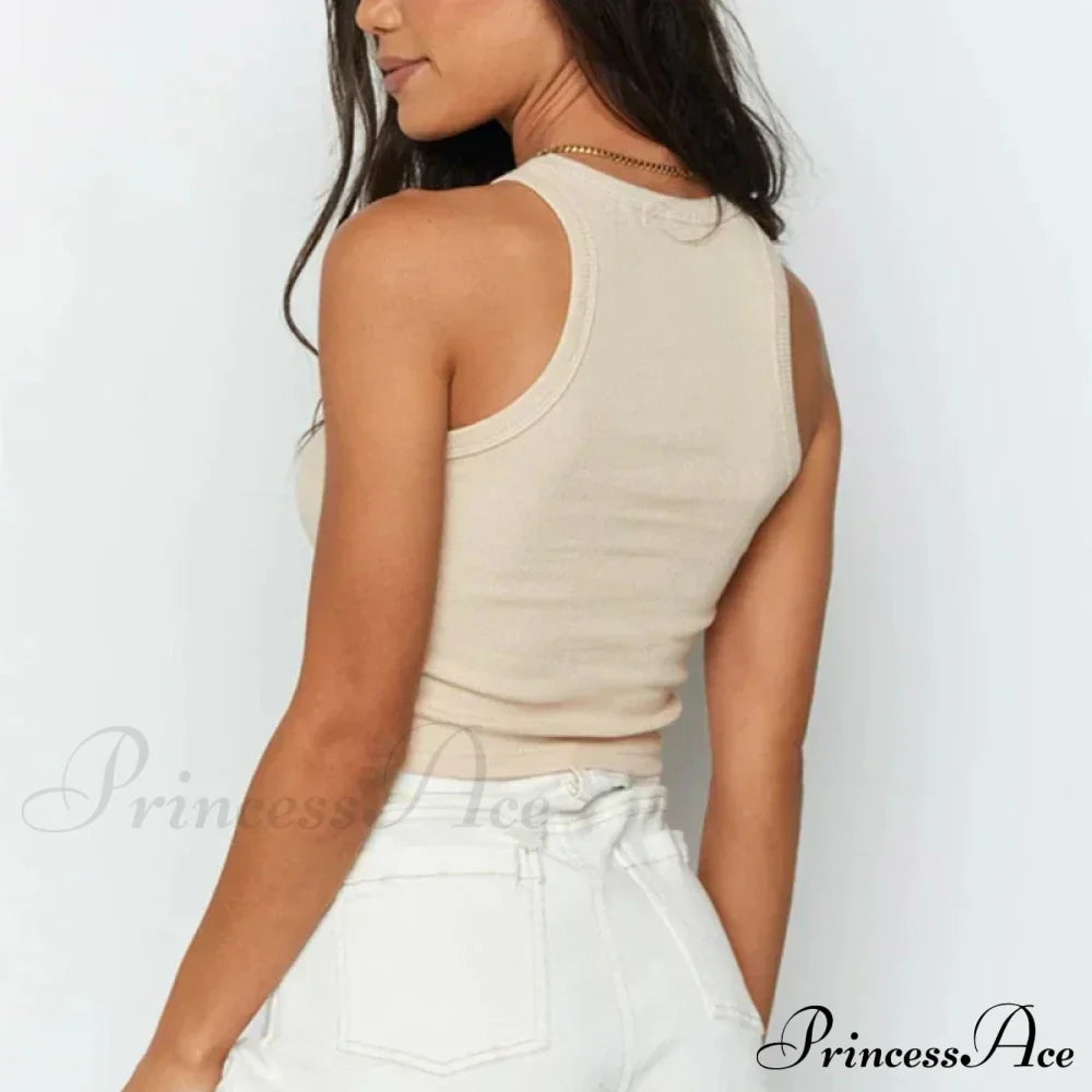 Ribbed Women White Summer Casual Fitness Short Vest Candy Knitted Off Shoulder Crop Women Tank top image 2