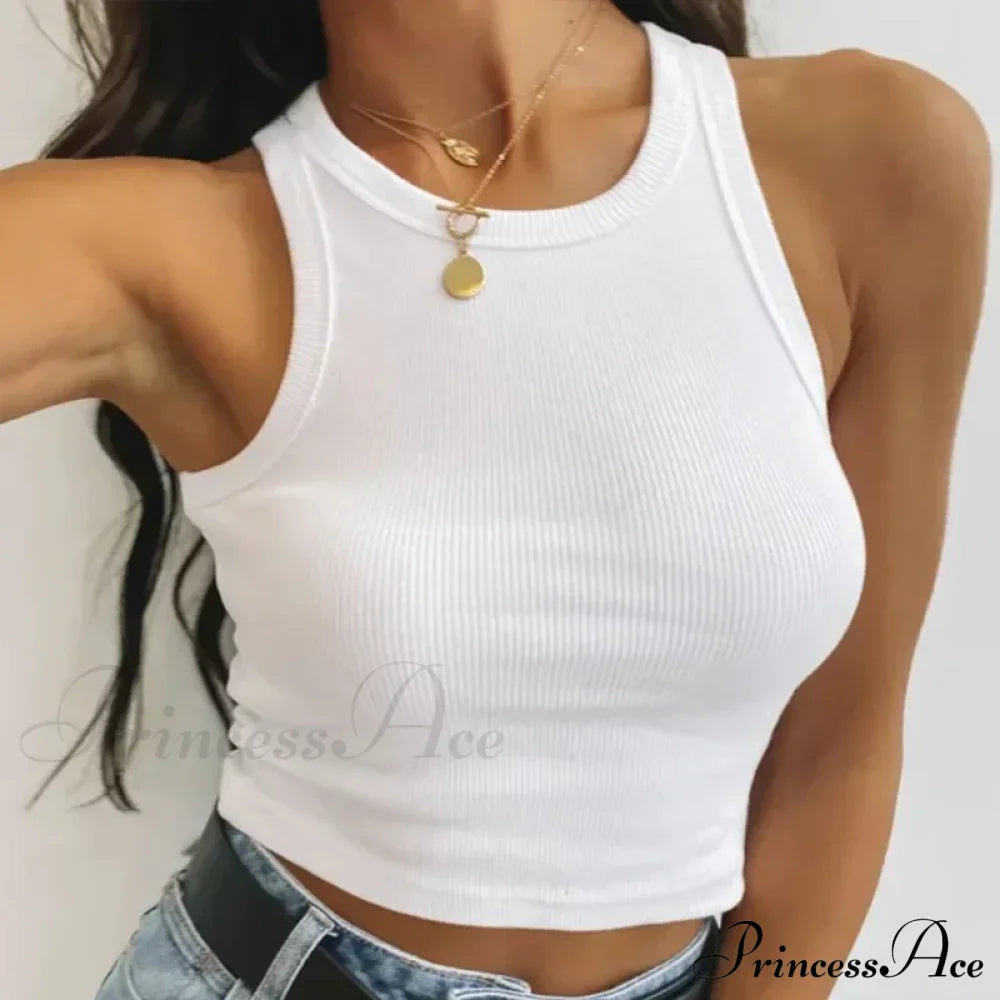 Ribbed Women White Summer Casual Fitness Short Vest Candy Knitted Off Shoulder Crop Women Tank top image 11