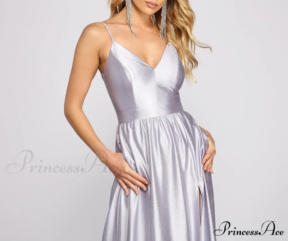 Riley Glitter Satin Charming A-Line Formal Dress image 3