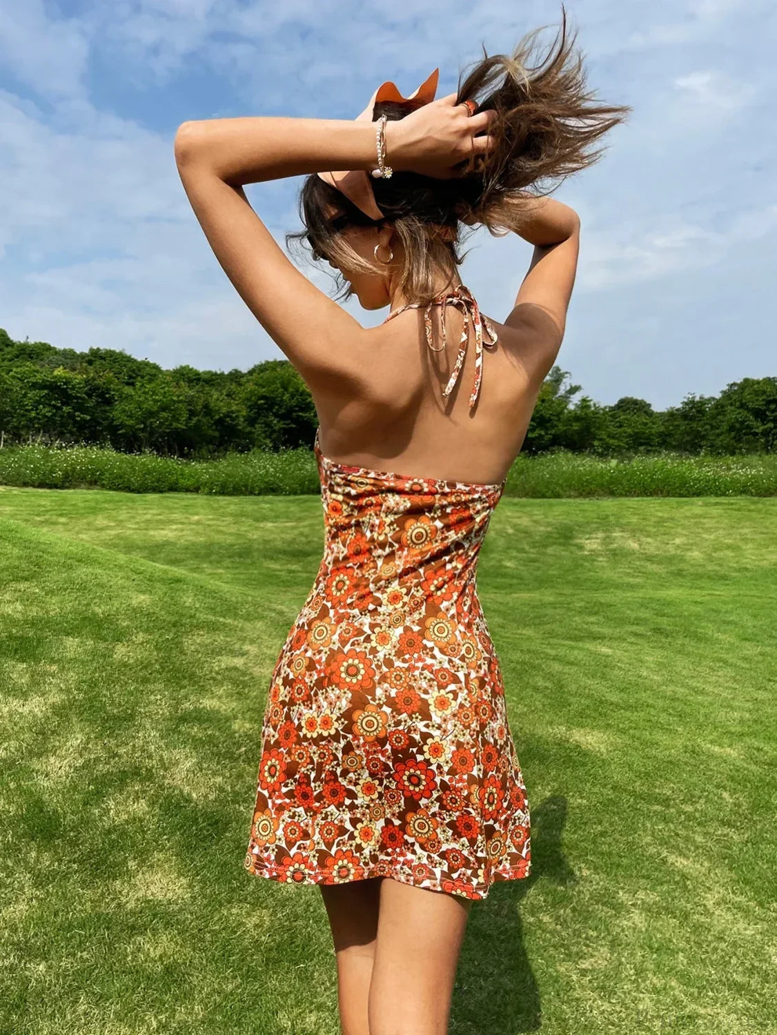 Romantic Halter Print Floral Summer Holiday Dress image 2