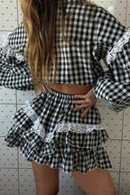 Romantic Lace Trim Plaid Two Piece Set image 2