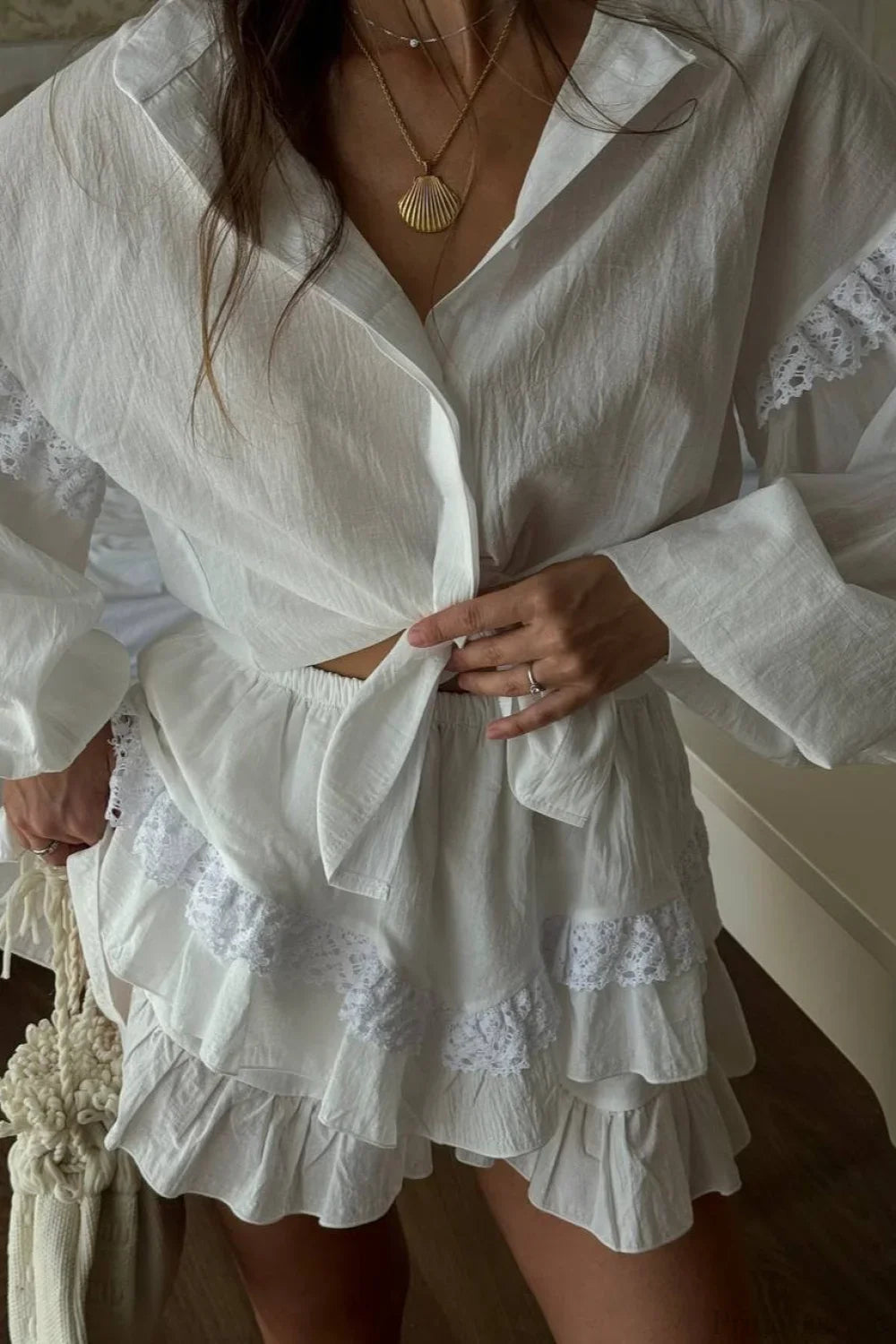 Romantic Lace Trim Plaid Two Piece Set image 6