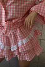 Romantic Lace Trim Plaid Two Piece Set image 10