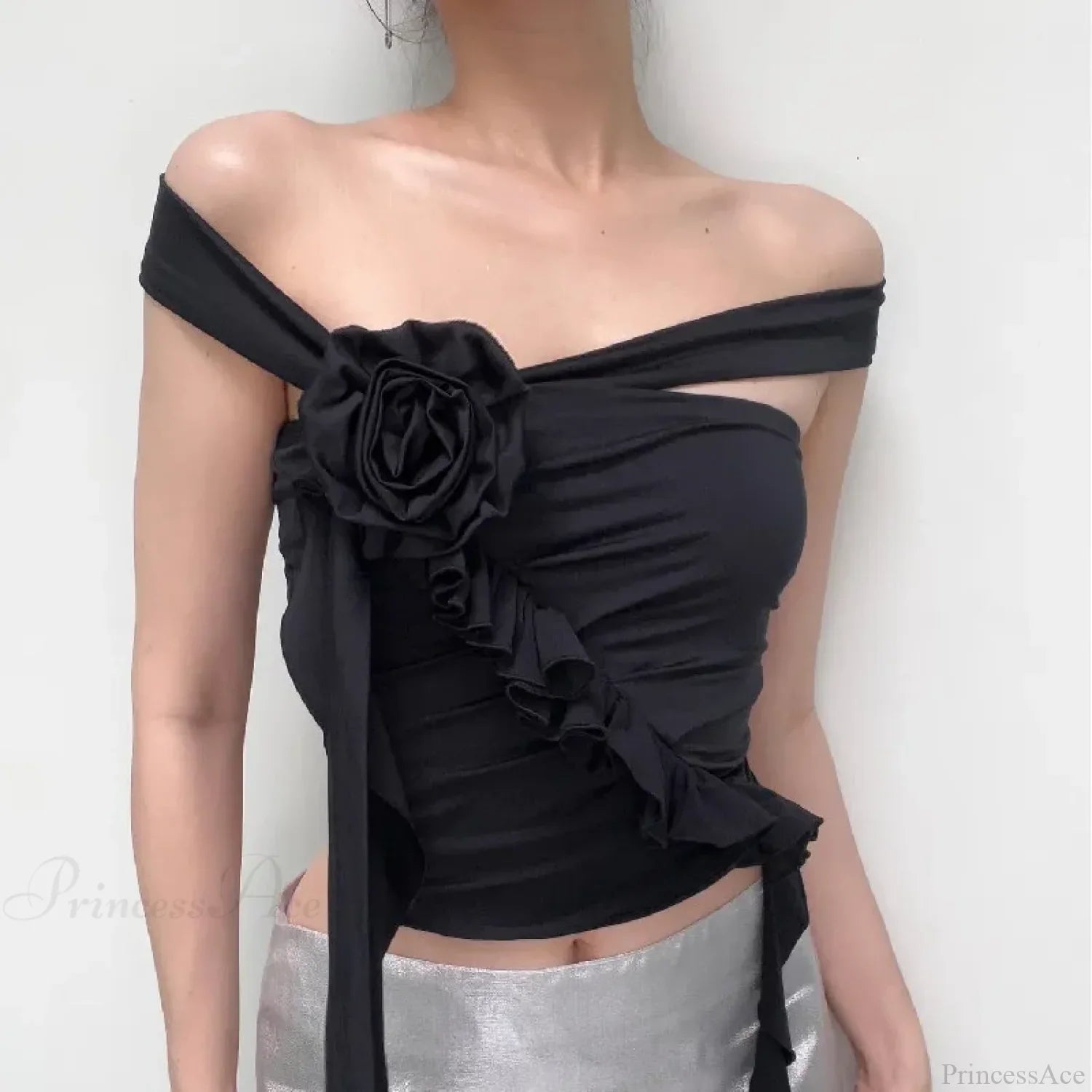 Rose Bandage Off Shoulder Halter Backless Bare Midriff Tube Crop Top image 4
