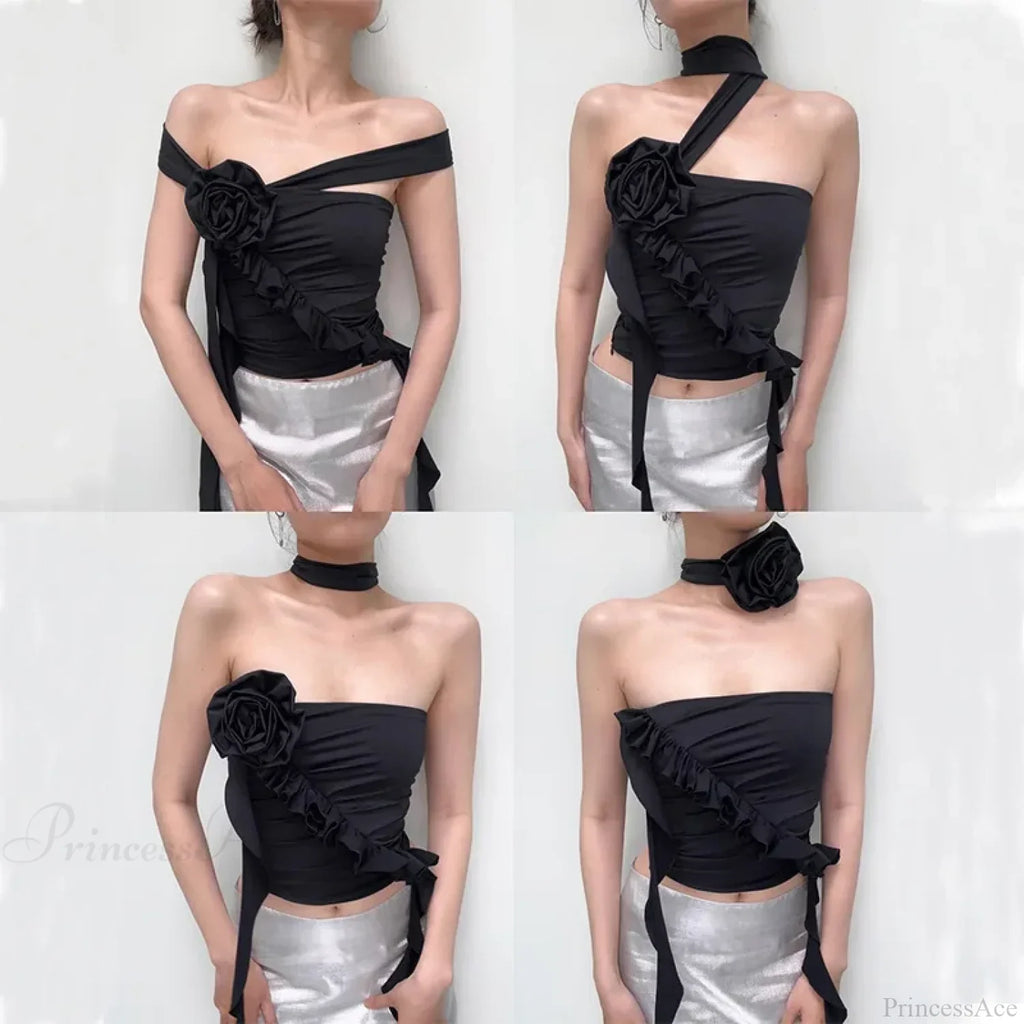 Rose Bandage Off Shoulder Halter Backless Bare Midriff Tube Crop Top image 6