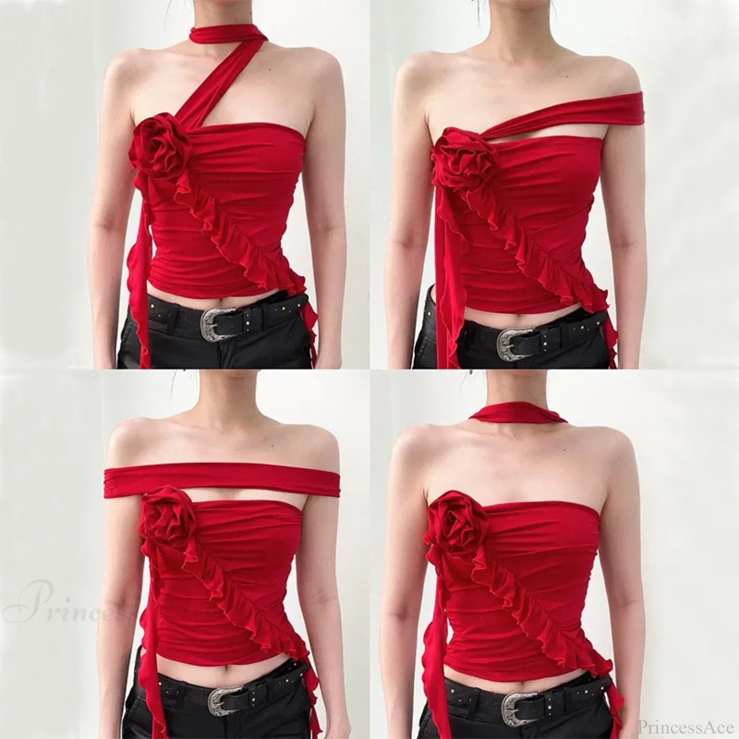 Rose Bandage Off Shoulder Halter Backless Bare Midriff Tube Crop Top image 3