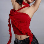 Rose Bandage Off Shoulder Halter Backless Bare Midriff Tube Crop Top image 1