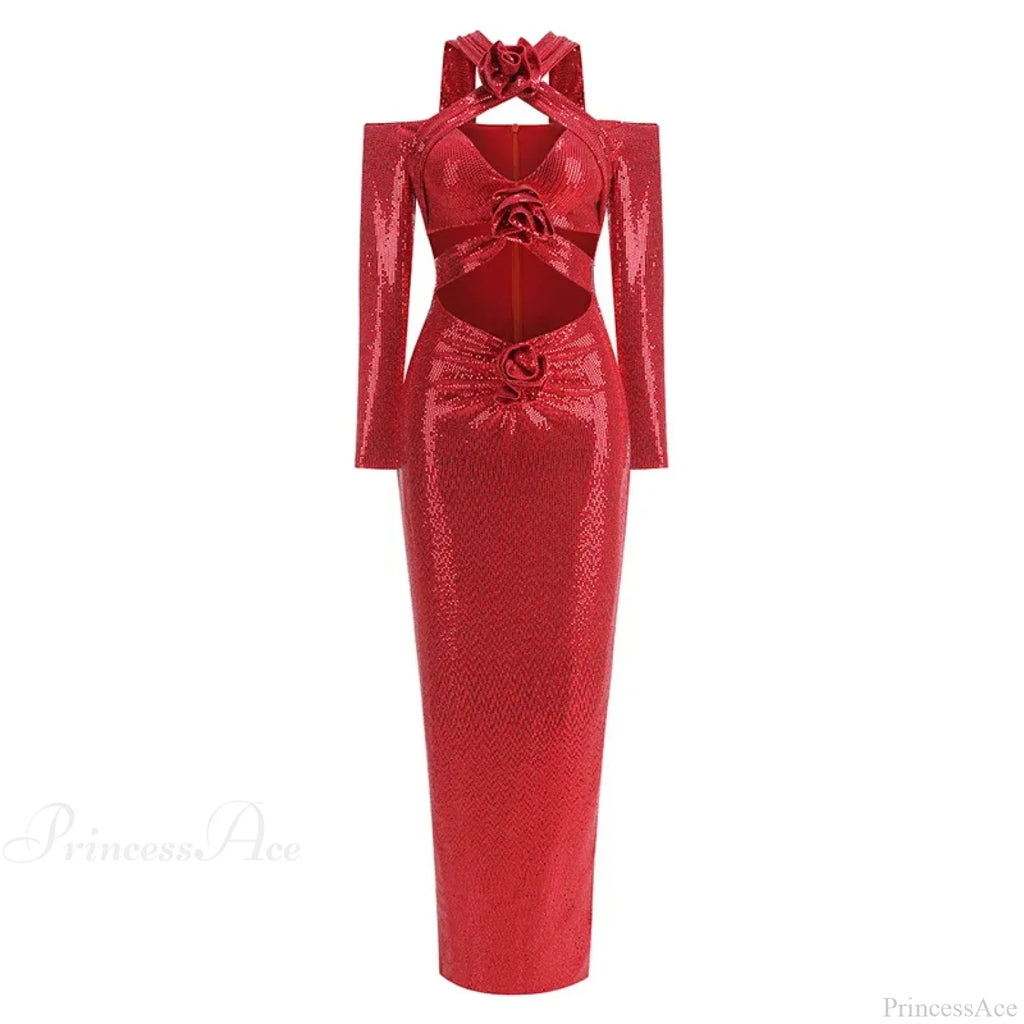 Rosered Long Sleeve Sequins Party Dress image 3