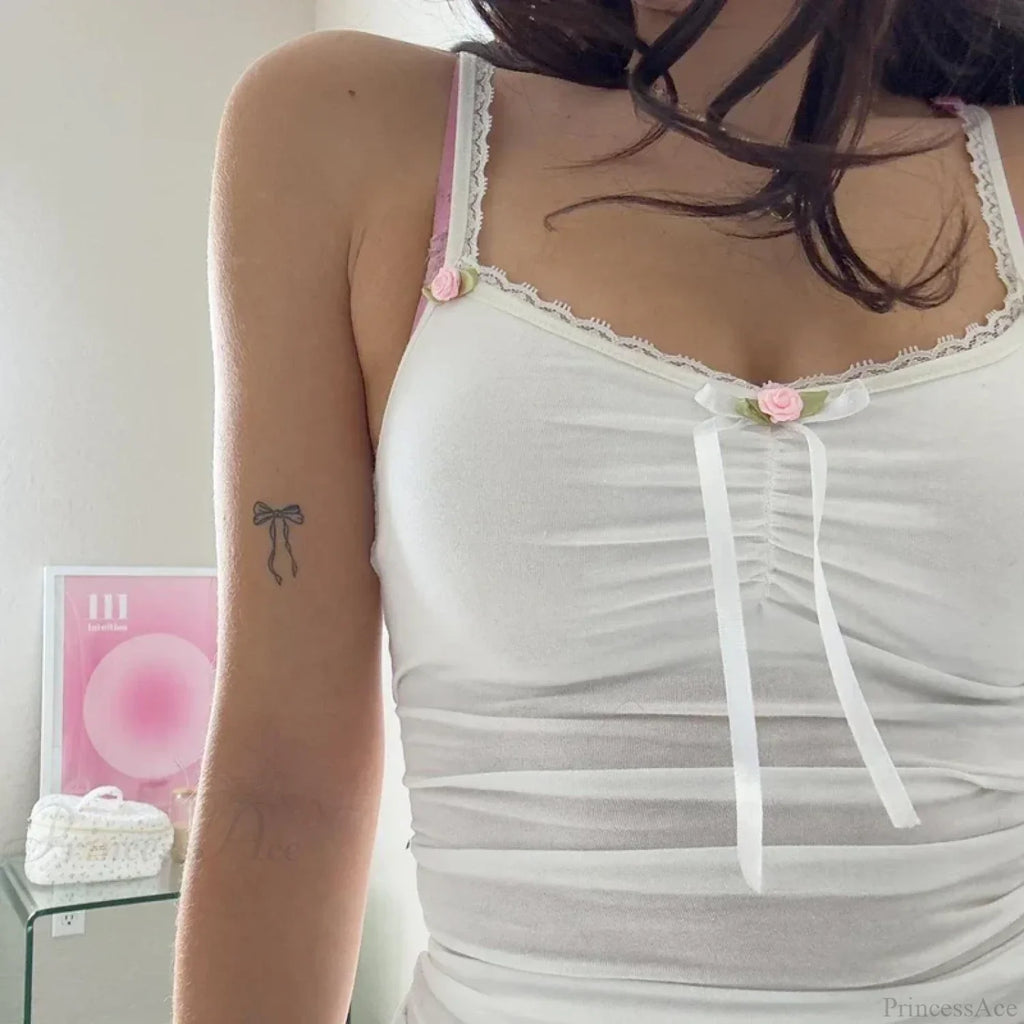 Rosettes Bow Lace Camisole Slim Fit Crop Top image 2