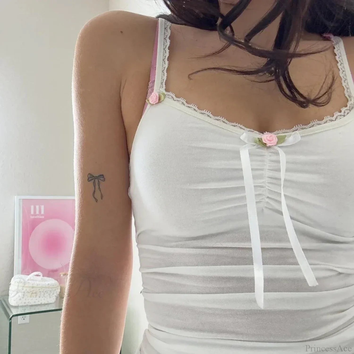 Rosettes Bow Lace Camisole Slim Fit Crop Top image 2