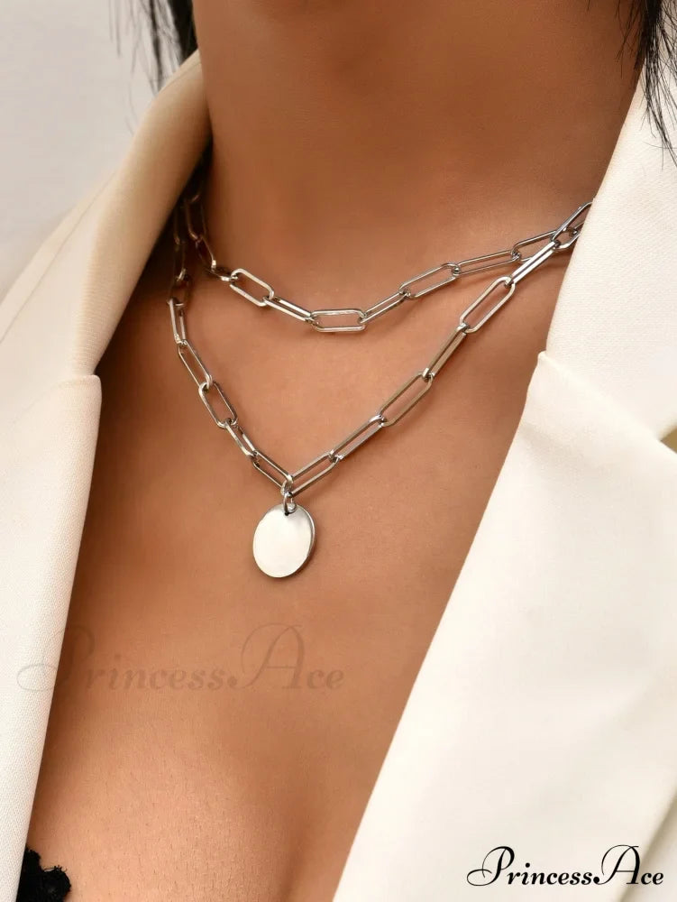 Round Charm Layered Necklace image 6