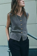 Round Neck Gold Button Sleeveless Cardigan image 1