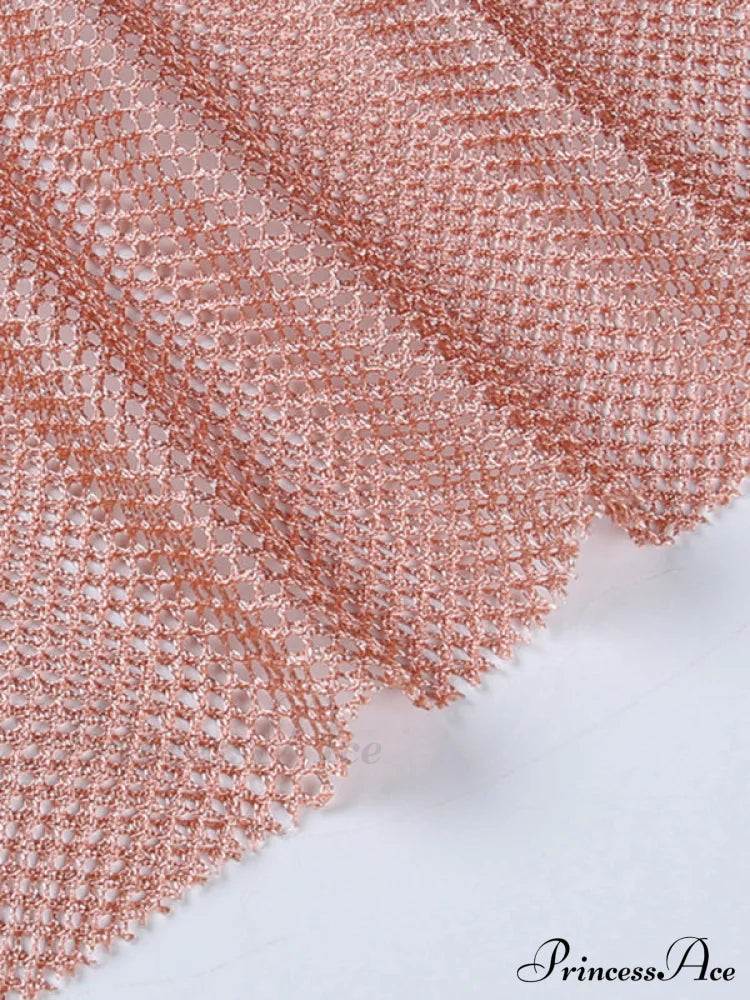 Round Splicing Neck Furry Hollow Mesh Glitter Arm Women's See-through Long Dress image 3