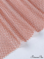 Round Splicing Neck Furry Hollow Mesh Glitter Arm Women's See-through Long Dress image 3