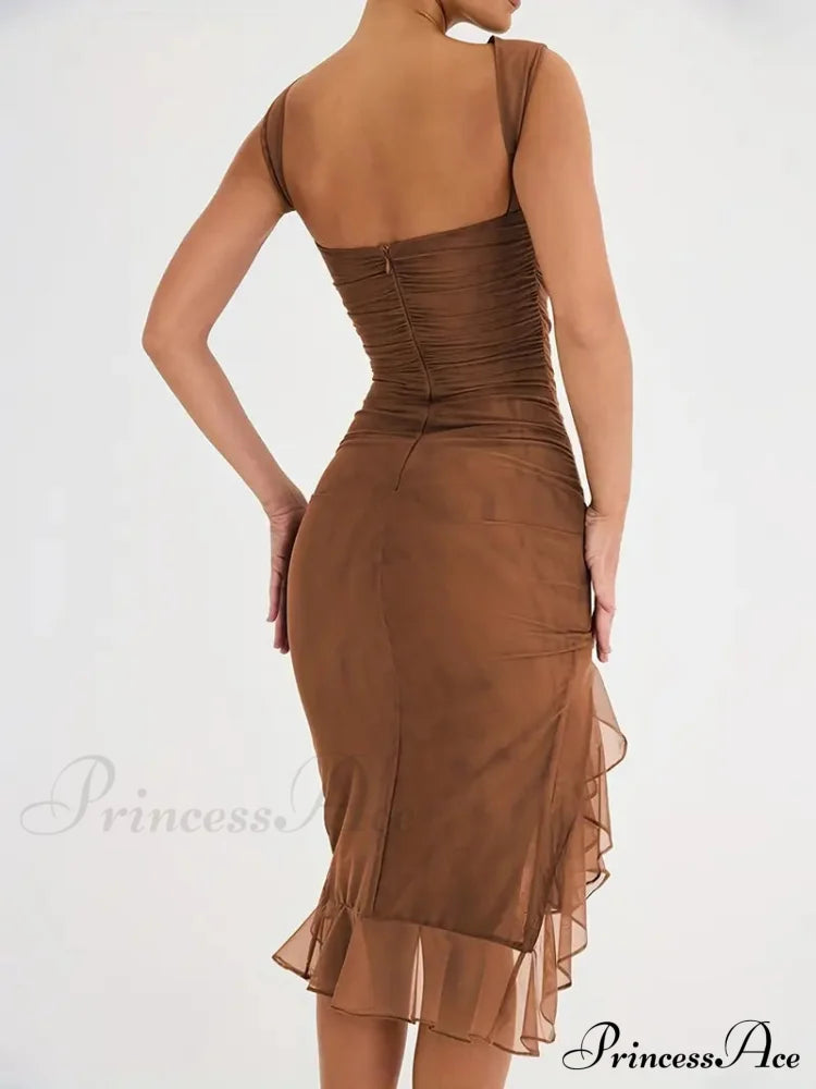 Ruched Backless Bodycon Dress with Ruffle Hem image 7