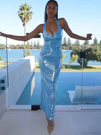 Ruched Blue Maxi Vacation Dress image 1