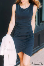 Ruched Bodycon T-Shirt Dress in Black image 7