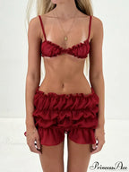 Ruched Bralette And Charming Mini Skirt Set image 2