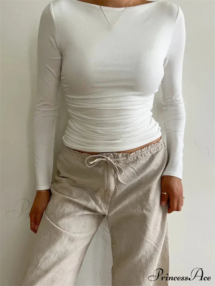 Ruched Casual Slim Fit Pullovers Long Sleeve T-Shirts image 3