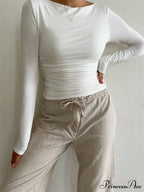 Ruched Casual Slim Fit Pullovers Long Sleeve T-Shirts image 2