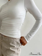 Ruched Casual Slim Fit Pullovers Long Sleeve T-Shirts image 4