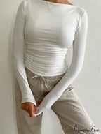 Ruched Casual Slim Fit Pullovers Long Sleeve T-Shirts image 1