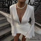 Ruched Chiffon Long Sleeve Wrap Mini Dress image 3