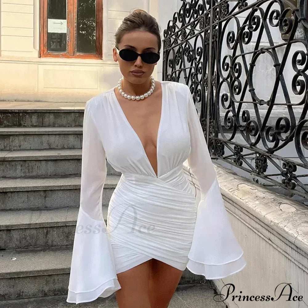 Ruched Chiffon Long Sleeve Wrap Mini Dress image 4