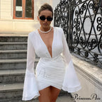 Ruched Chiffon Long Sleeve Wrap Mini Dress image 4