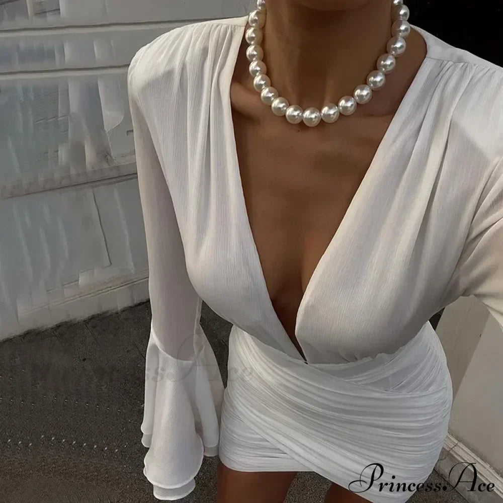 Ruched Chiffon Long Sleeve Wrap Mini Dress image 2