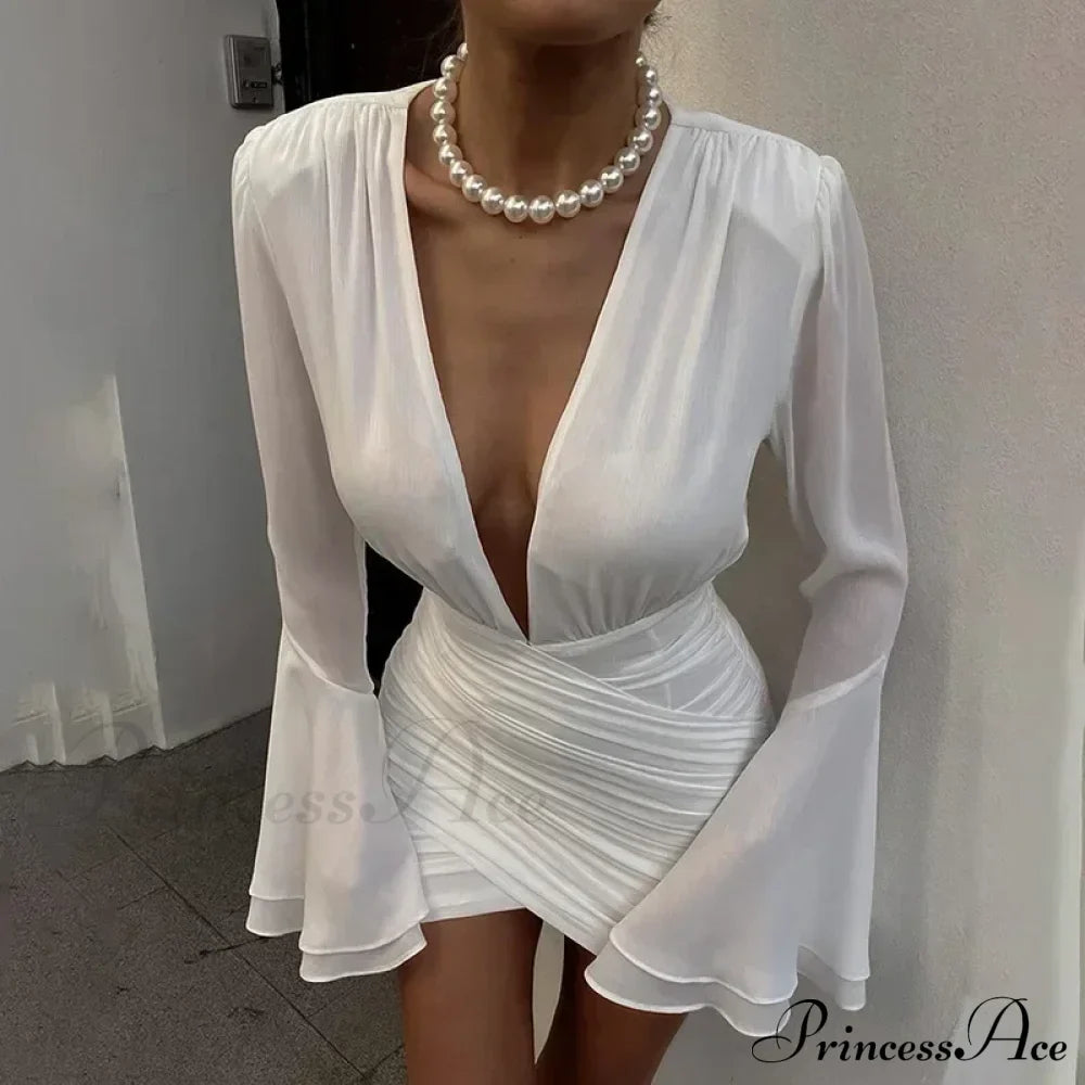 Ruched Chiffon Long Sleeve Wrap Mini Dress image 1
