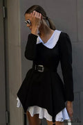 Ruched Fake Two-Pieces Dress with Doll Collar image 1